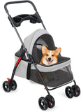 Luxurious Grey Pet Stroller for Small Dogs and Cats - Foldable, 360° Maneuverable with Adjustable Canopy and Safety Features