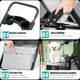 Luxurious Grey Pet Stroller for Small Dogs and Cats - Foldable, 360° Maneuverable with Adjustable Canopy and Safety Features