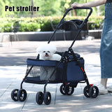 Luxurious Grey Pet Stroller for Small Dogs and Cats - Foldable, 360° Maneuverable with Adjustable Canopy and Safety Features