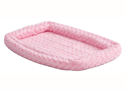 Double Bolster Plush Pet Bed for Metal Dog Crates - Pink